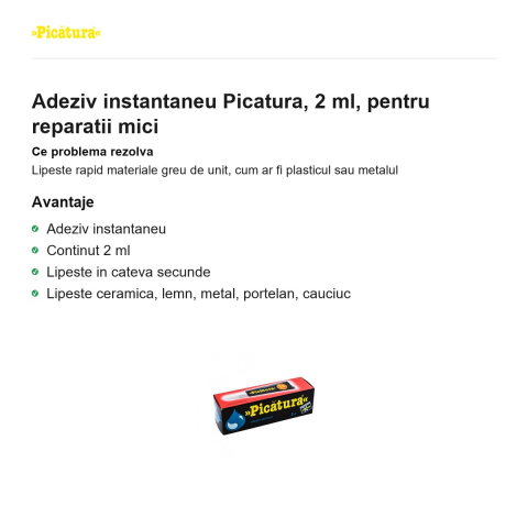Adeziv instantaneu Picatura, 2 ml, pentru reparatii mici [1]