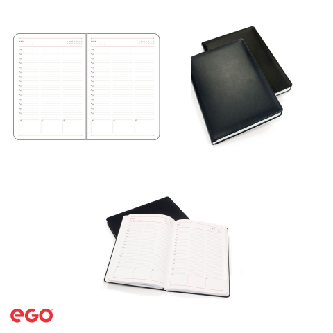 Agenda nedatata Ego Bruges din piele naturala, A5, 15.8x23.3 cm, 256 pagini, negru [3]