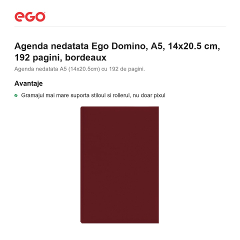 Agenda nedatata Ego Domino, A5, 14x20.5 cm, 192 pagini, bordeaux [1]