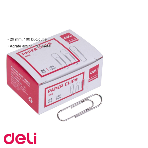 Agrafe metalice argintii Deli, 29 mm, 100 bucati/cutie, pentru organizarea documentelor de birou [2]