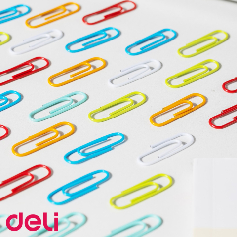 Agrafe metalice colorate Deli, 29 mm, 100 bucati in cutie plastic, pentru organizare documente [4]