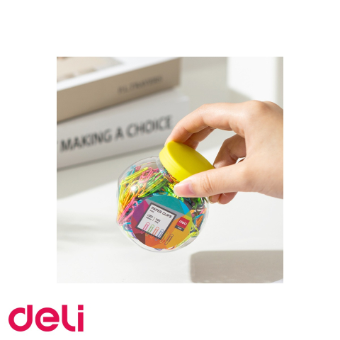 Agrafe metalice colorate Deli, 29 mm, set 200 bucati in borcan plastic, pentru organizare documente [3]