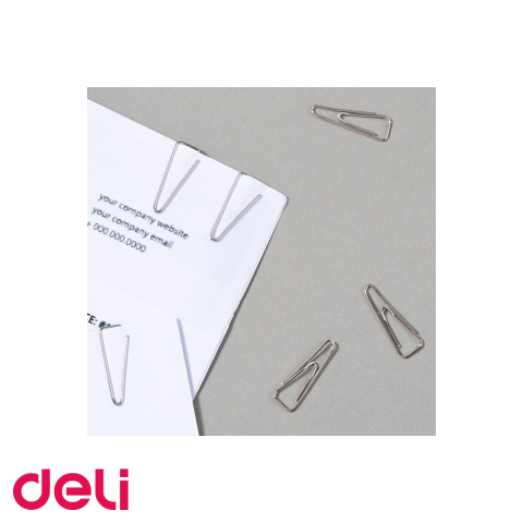 Agrafe metalice triunghiulare Deli, 25 mm, design curbat pentru protectia hartiei, 100 bucati/cutie [3]