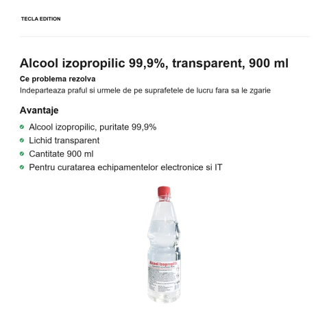 Alcool izopropilic 99,9%, transparent, 900 ml [1]