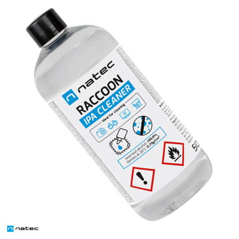 Menaj - Alcool izopropilic Natec Raccoon IPA Cleaner pentru curatarea electronicelor, 500 ml, puritate minimum 99,8%, flacon din plastic, NSC-2453