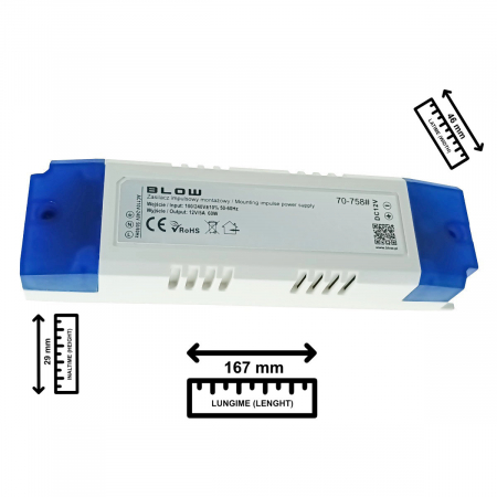 Alimentator compact pentru LED-uri, 220V la 12V-5A, 60W, Blow 12728, alb cu albastru [1]