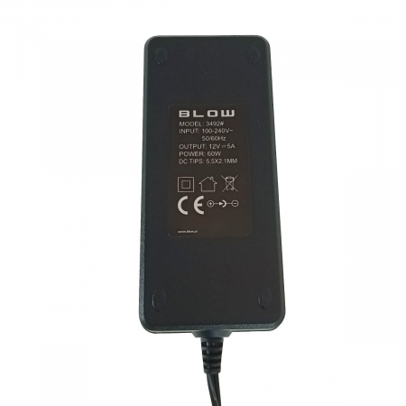 Alimentator de 12V-5A, 60W, cu mufa jack 2.1x5.5mm, cabluri alimentare de 1.2m si 1m, Blow 08112, negru [3]