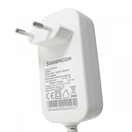 Alimentator stabilizat de 12V, 3000mA, Sagemcom MSA-C3000, cablu de 200cm si mufa tip Barrel, alb [3]