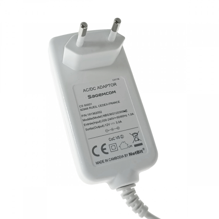 Alimentator stabilizat de 12V, 3000mA, Sagemcom NBS36, cablu de 200cm si mufa tip Barrel, alb [2]