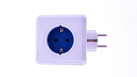 Adaptoare priza - Allocacoc-Fisa sub forma de cub, 4 prize Schuko si 2xUSB albastru