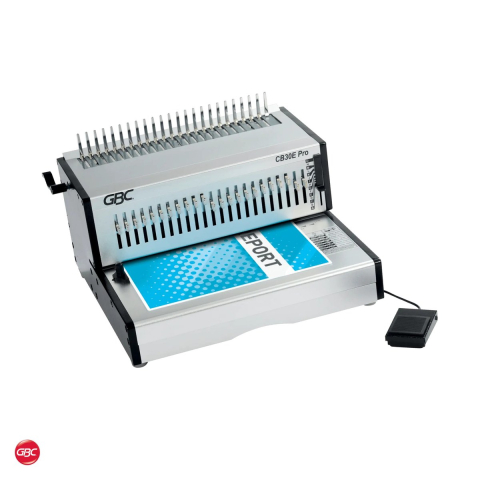 Birotica papetarie - Aparat de indosariat electric GBC CombBind CB30E Pro cu inele de plastic, leaga 500 coli, perforeaza 30 coli, perforare cu pedala, carcasa metalica