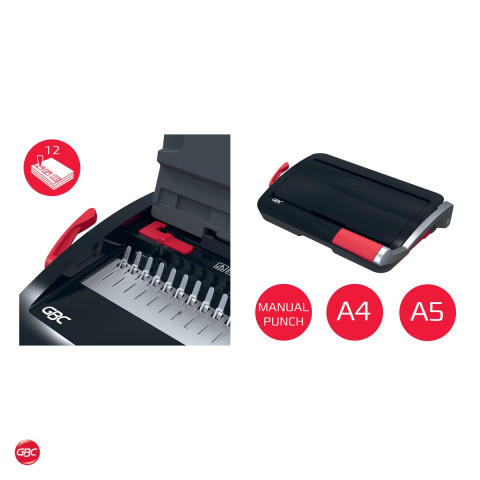 Aparat de indosariat manual GBC CombBind CB12 cu inele de plastic, leaga 165 coli, perforeaza 12 coli, format A4 si A5, tavita pentru confetti [4]