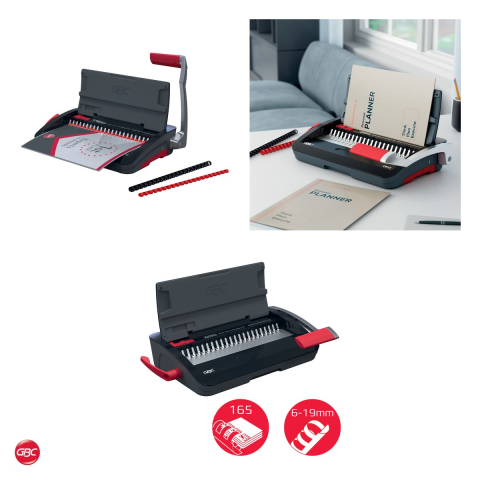 Aparat de indosariat manual GBC CombBind CB12 cu inele de plastic, leaga 165 coli, perforeaza 12 coli, format A4 si A5, tavita pentru confetti [3]