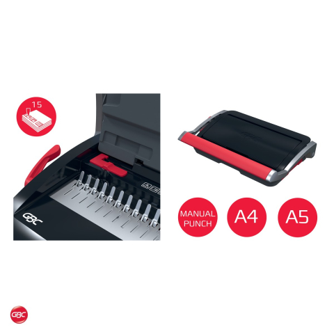 Aparat de indosariat manual GBC CombBind CB15 cu inele de plastic, leaga 165 coli, perforeaza 15 coli, maner dublu, format A4 si A5 [4]