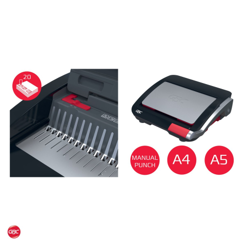 Aparat de indosariat manual GBC CombBind CB20 cu inele de plastic, leaga 240 coli, perforeaza 20 coli, format A4 si A5, tavita pentru confetti [4]