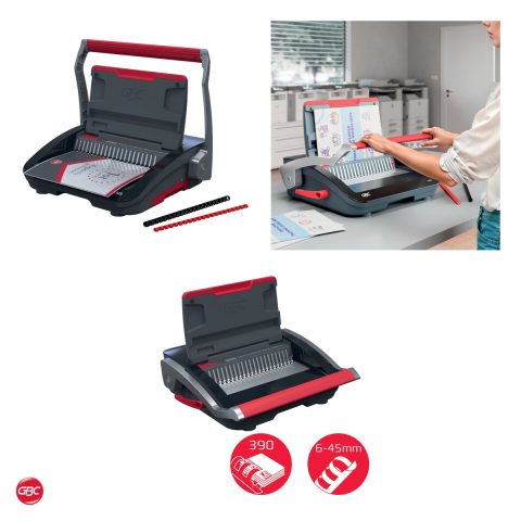 Aparat de indosariat manual GBC CombBind CB25 cu inele de plastic, leaga 390 coli, perforeaza 25 coli, maner dublu, format A4 si A5 [3]