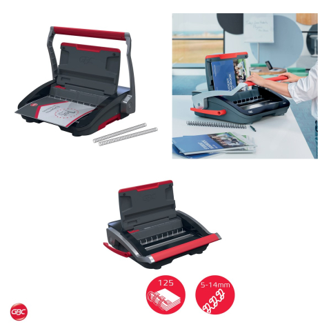 Aparat de indosariat manual GBC WireBind WB15 cu spira metalica, leaga 125 coli cu spira de 14 mm, perforeaza 15 coli, maner dublu, format A4 si A5 [3]