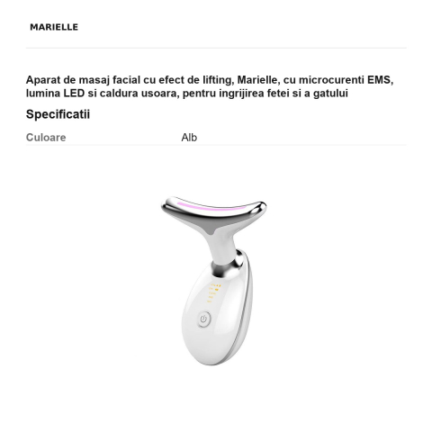 Aparat de masaj facial cu efect de lifting, Marielle, cu microcurenti EMS, lumina LED si caldura usoara, pentru ingrijirea fetei si a gatului [2]