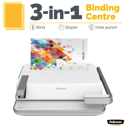 Aparat indosariat 3 in 1, Fellowes Lyra, cu inele din plastic, diametru maxim spirala 38 mm, capacitate indosariere 300 foi, perforare 20 coli, pentru birou si acasa [1]