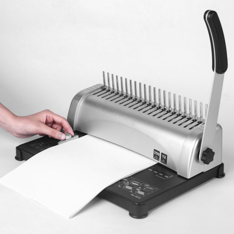 Aparat indosariat manual, E3870, cu inele din plastic, capacitate indosariere 350 foi, perforare 12 coli, pentru birou [3]