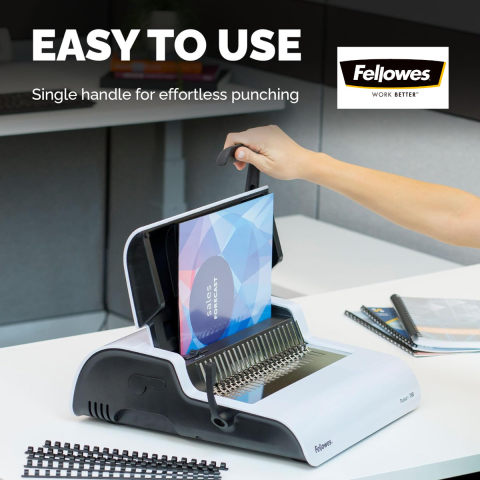 Aparat indosariat manual, Fellowes Pulsar 300 A4, cu inele din plastic, diametru maxim spirala 38 mm, capacitate indosariere 300 foi, perforare 20 coli, pentru birou si arhivare [1]