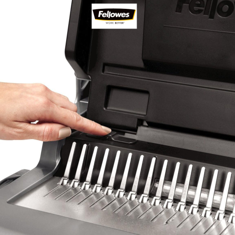 Aparat indosariat manual, Fellowes Quasar 500, cu inele din plastic, diametru maxim spirala 50 mm, capacitate indosariere 500 foi, perforare 25 coli, pentru birou si arhivare intensiva [1]