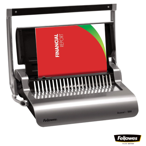 Aparate de indosariat - Aparat indosariat manual, Fellowes Quasar 500, cu inele din plastic, diametru maxim spirala 50 mm, capacitate indosariere 500 foi, perforare 25 coli, pentru birou si arhivare intensiva