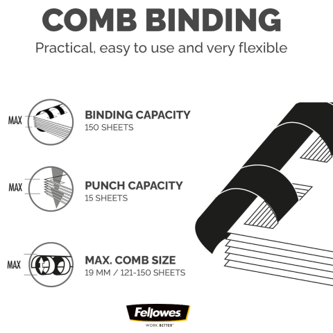 Aparat indosariat manual, Fellowes Star 150 A4, cu inele din plastic, diametru maxim spirala 18 mm, capacitate indosariere 150 foi, perforare 15 coli, pentru acasa si birou [2]