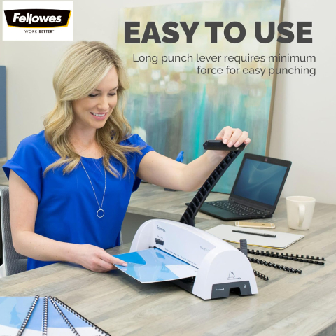Aparat indosariat manual, Fellowes Starlet 2+ A4, cu inele din plastic, diametru maxim spirala 16 mm, capacitate indosariere 120 foi, perforare 12 coli, pentru acasa si birou [1]