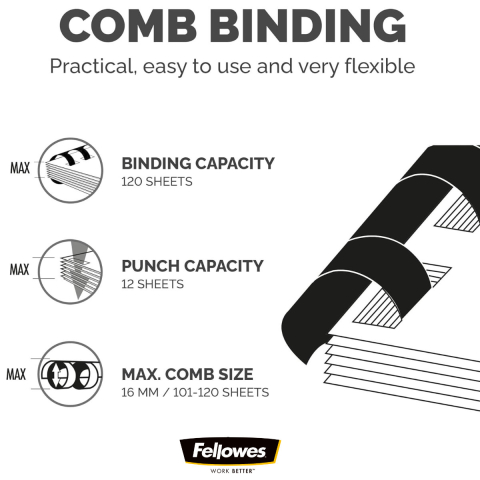 Aparat indosariat manual, Fellowes Starlet 2+ A4, cu inele din plastic, diametru maxim spirala 16 mm, capacitate indosariere 120 foi, perforare 12 coli, pentru acasa si birou [3]