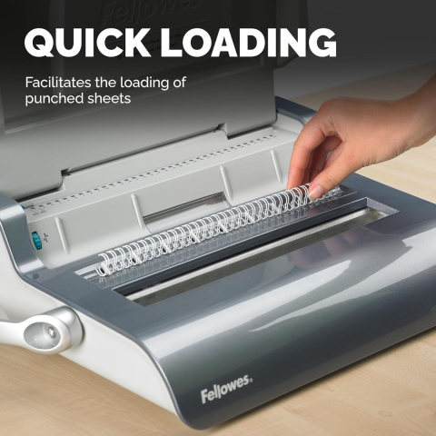 Aparat indosariat manual, Fellows Quasar Wire, cu inele metalice, diametru maxim spirala 14mm, capacitate indosariere 130 foi, perforare 15 coli, pentru birou si arhivare [1]