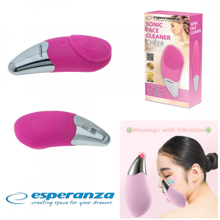Aparat ingrijire faciala si masaj, Esperanza Cheer, vibratii si pulsatii, reglabil, impermeabil IPX6, baterie Li-Ion, incarcare USB, roz [2]