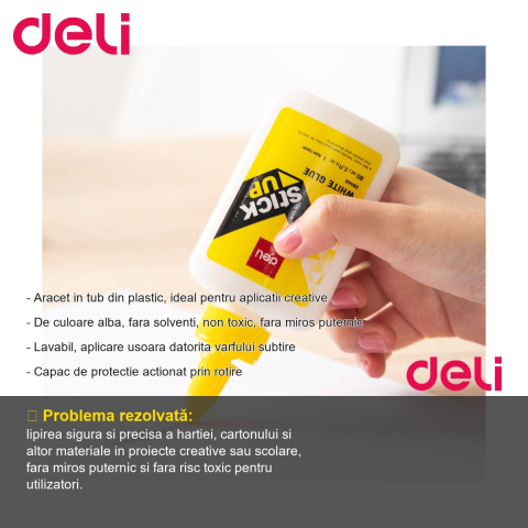 Aracet Deli 120ml, tub plastic cu varf subtire, lipici alb non toxic pentru proiecte creative [1]