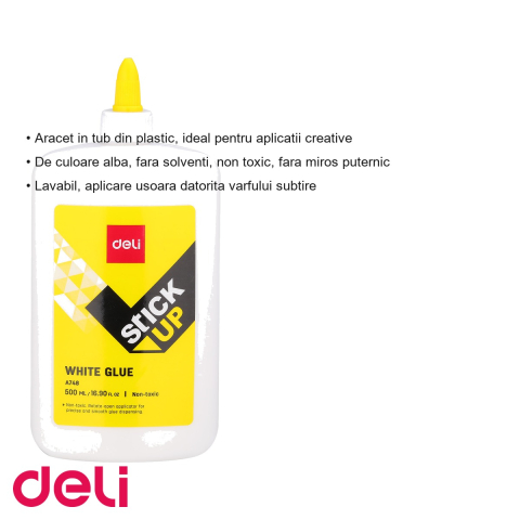 Aracet Deli 500ml, adeziv universal alb fara solventi, tub plastic cu varf subtire, pentru aplicatii creative [2]
