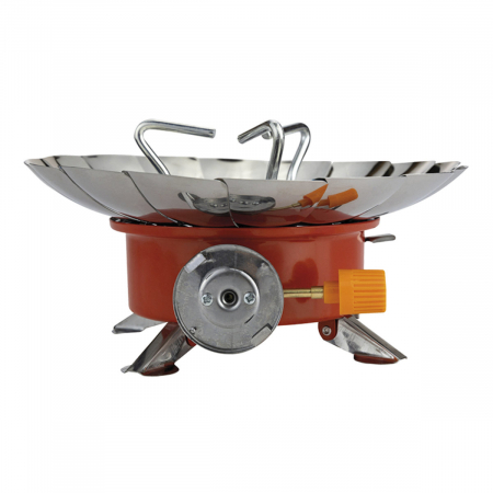 Unelte de mana - Aragaz portabil camping, pliabil, aprindere automata, antivant, 41909, 135 x 115 x 115 mm, argintiu cu rosu