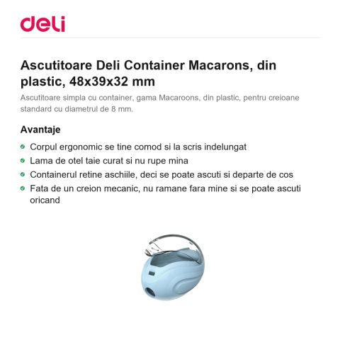 Ascutitoare Deli Container Macarons, din plastic, 48x39x32 mm [1]