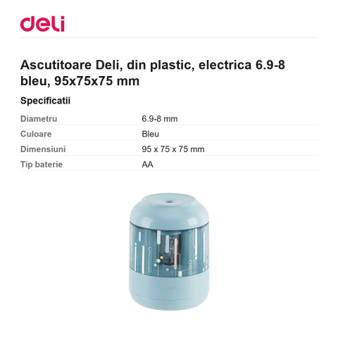 Ascutitoare Deli, din plastic, electrica 6.9-8 bleu, 95x75x75 mm [2]