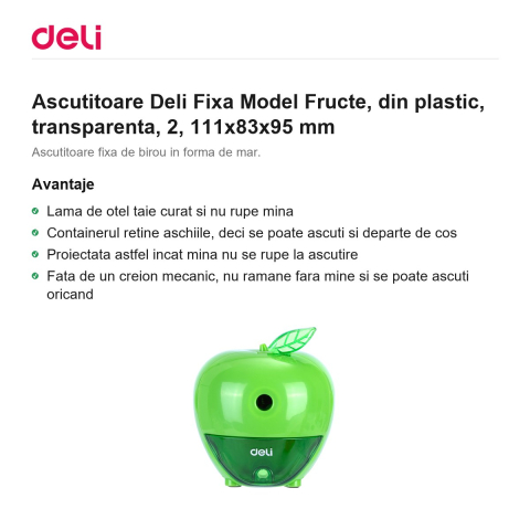 Ascutitoare Deli Fixa Model Fructe, din plastic, transparenta, 2, 111x83x95 mm [1]