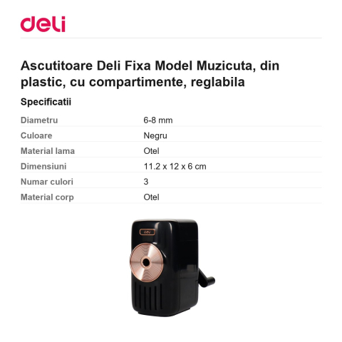 Ascutitoare Deli Fixa Model Muzicuta, din plastic, cu compartimente, reglabila [2]