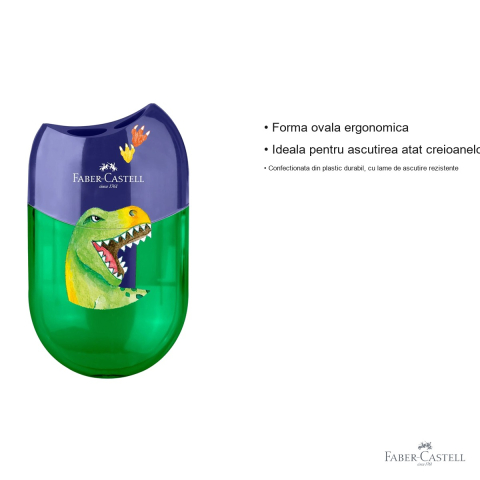 Ascutitoare dubla cu container Faber-Castell, design dinozauri, pentru creioane subtiri si groase, copii [2]