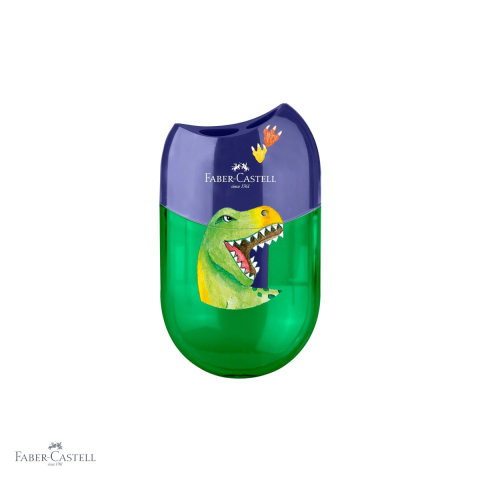 Ascutitori pentru creioane - Ascutitoare dubla cu container Faber-Castell, design dinozauri, pentru creioane subtiri si groase, copii