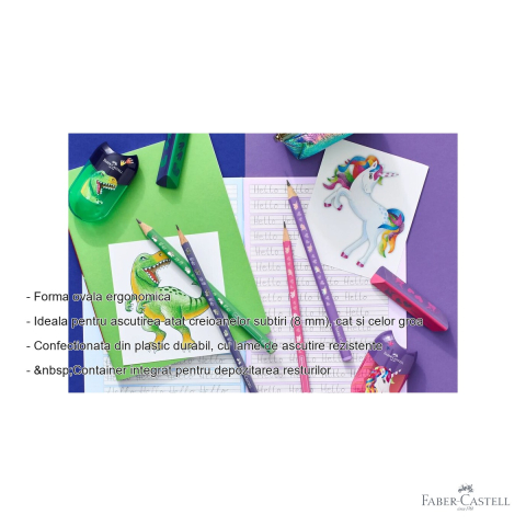 Ascutitoare dubla cu container Faber-Castell, design dinozauri, pentru creioane subtiri si groase, copii [1]