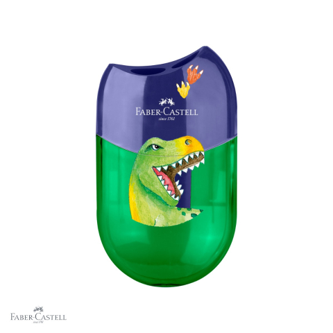 Ascutitori pentru creioane - Ascutitoare dubla cu container Faber-Castell, design unicorni si dinozauri, pentru creioane subtiri si groase