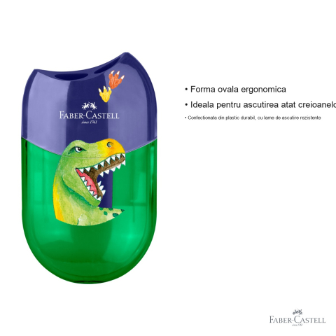 Ascutitoare dubla cu container Faber-Castell, design unicorni si dinozauri, pentru creioane subtiri si groase [2]