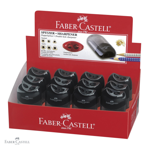 Ascutitoare dubla cu container Faber-Castell, plastic negru, surub de siguranta, pentru creioane clasice si Jumbo [3]