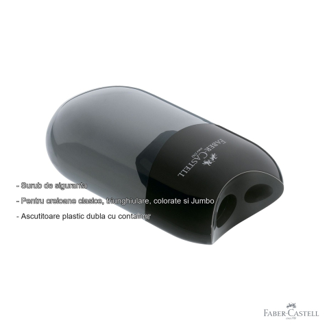 Ascutitoare dubla cu container Faber-Castell, plastic negru, surub de siguranta, pentru creioane clasice si Jumbo [1]