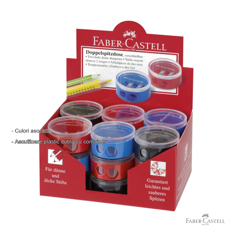 Ascutitoare dubla cu container Faber-Castell, plastic, pentru creioane clasice, triunghiulare si Jumbo [1]