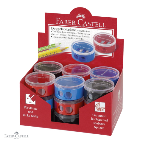 Ascutitoare dubla cu container Faber-Castell, plastic, pentru creioane clasice, triunghiulare si Jumbo [3]