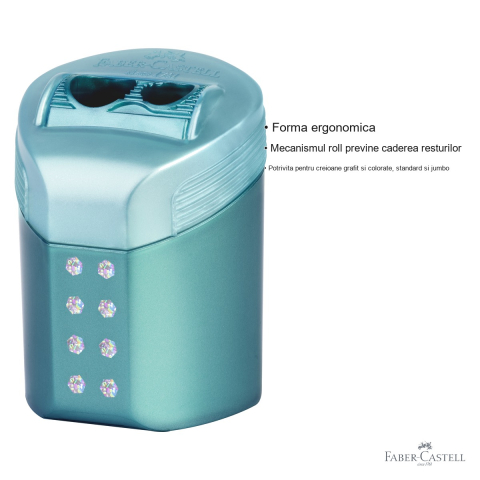 Ascutitoare dubla cu container Faber-Castell Sparkle Pastel, mecanism roll, pentru creioane grafit si colorate [2]