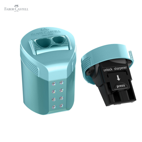 Ascutitoare dubla cu container Faber-Castell Sparkle Pastel, mecanism roll, pentru creioane grafit si colorate [4]